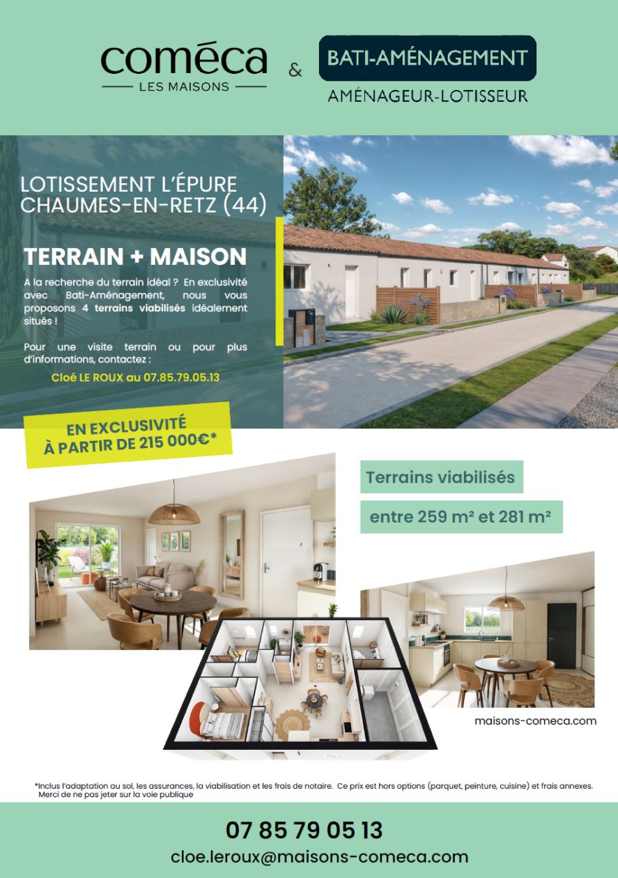 Joli terrain constructible de 281m2 disponible à CHAUMES-EN-RETZ