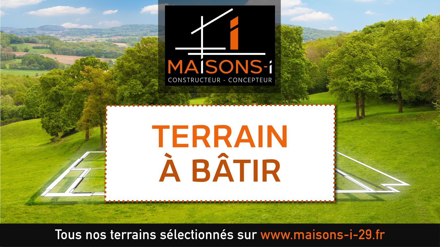 Beau terrain constructible viabilisé de 2036m2 à ERGUE-GABERIC (29500)