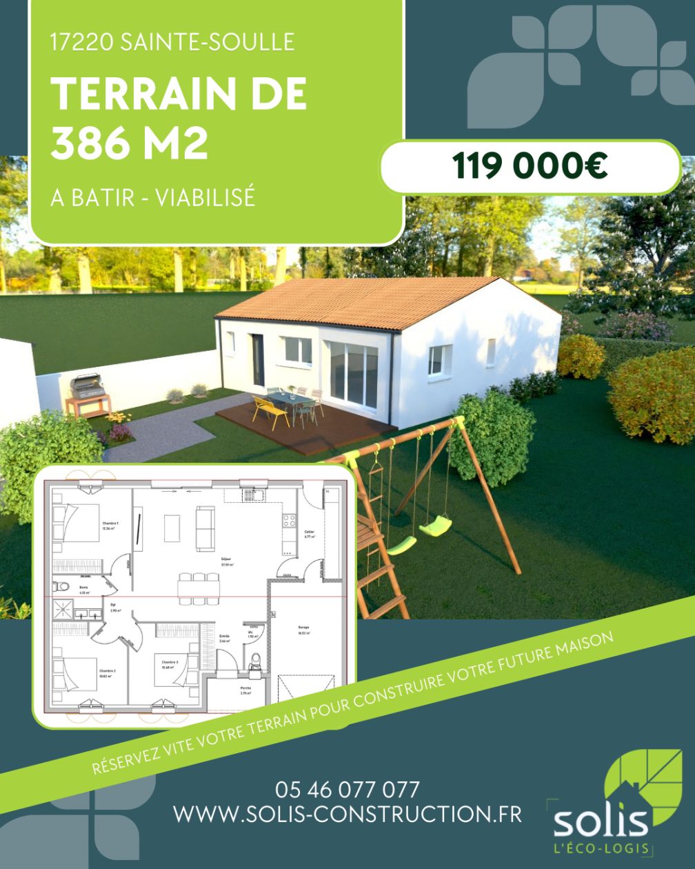 Photo maison Terrain à bâtir de 386 m2 au prix de 119000 euros à SAINTE-SOULLE.